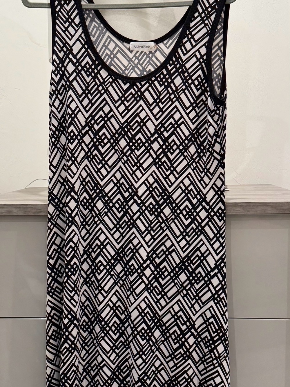 Calvin Klein Black & White Geometric Tank Maxi Dress— Women's Flowing A-Line